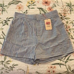 Entro Blue and White High Waist Striped Shorts